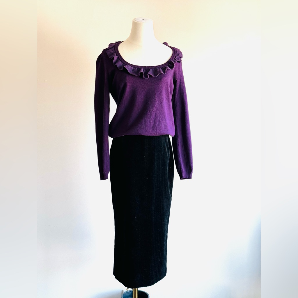 Moschino Cheap And Chic Sz 12 Ruffles Sweater In Purple Long Sleeves